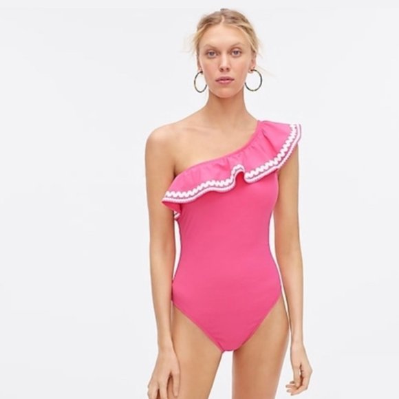 J Crew One-shoulder Ruffle One Piece Swimsuit With Rickrack, Size 8 -- NWT - Picture 2 of 9